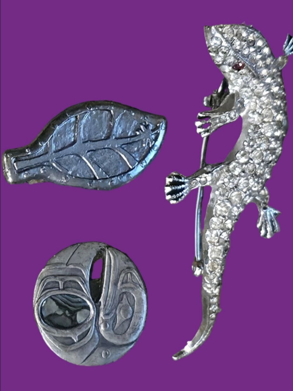 4/$67 Deal! Vintage Silver Reptile Lizard Three Brooch Set
